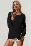Double Take Corded Rib Thumbhole Cuff Round Neck T-Shirt - Trendsi