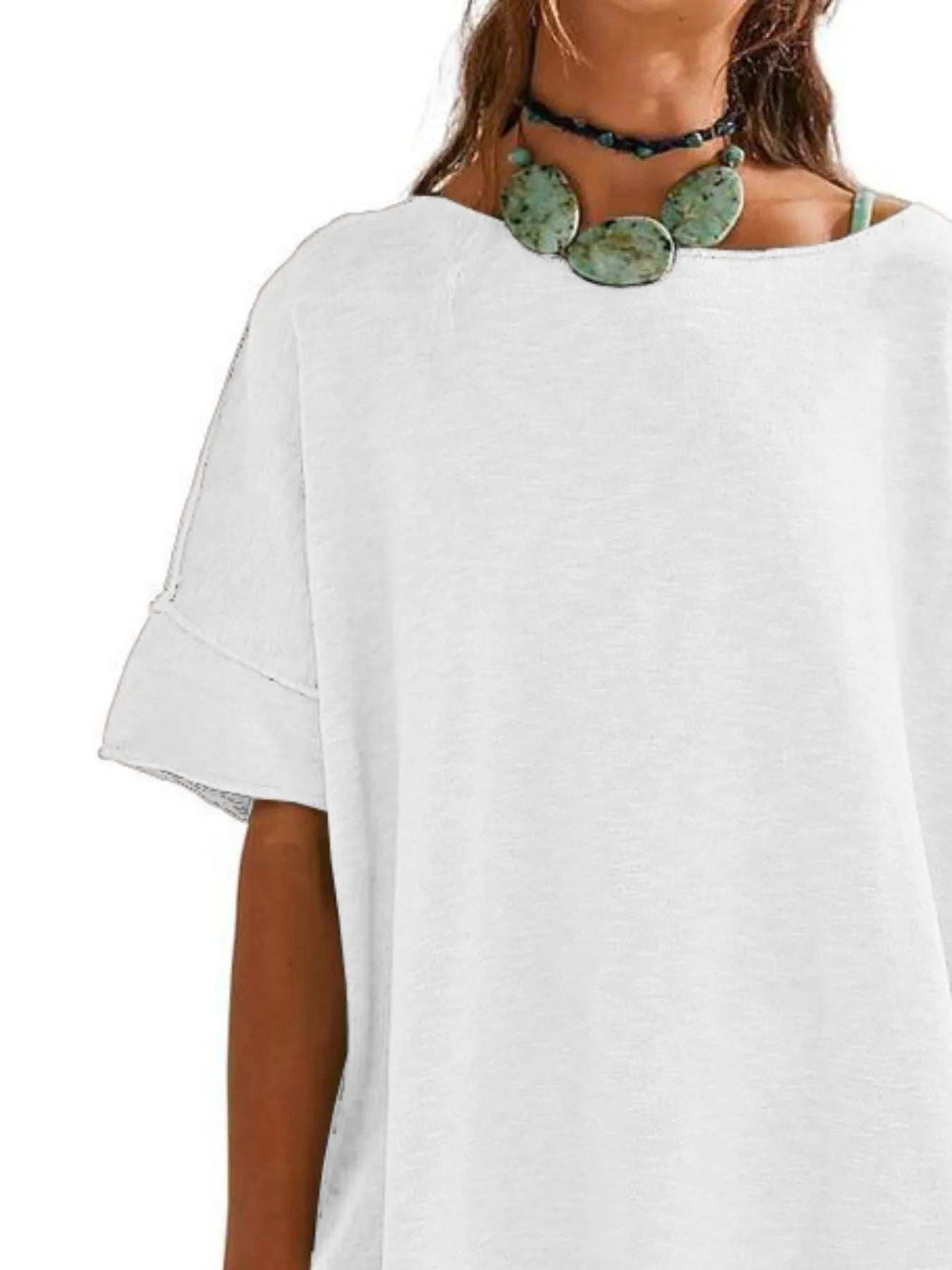 Oversized Round Neck Drop-Shoulder T-Shirt - Trendsi - Flyclothing LLC