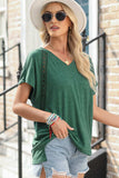 Heathered V-Neck Short Sleeve T-Shirt - Trendsi - Flyclothing LLC