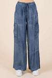 Mittoshop Washed Elastic Waist Cargo Wide Leg Pants - Trendsi