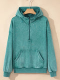 Half Zip Kangaroo Pocket Mineral Wash Baggy Hoodie - Trendsi - Flyclothing LLC
