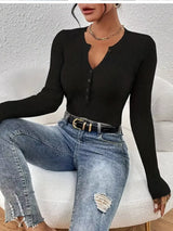 Ribbed Knit Button Front Knit Top - Trendsi - Flyclothing LLC