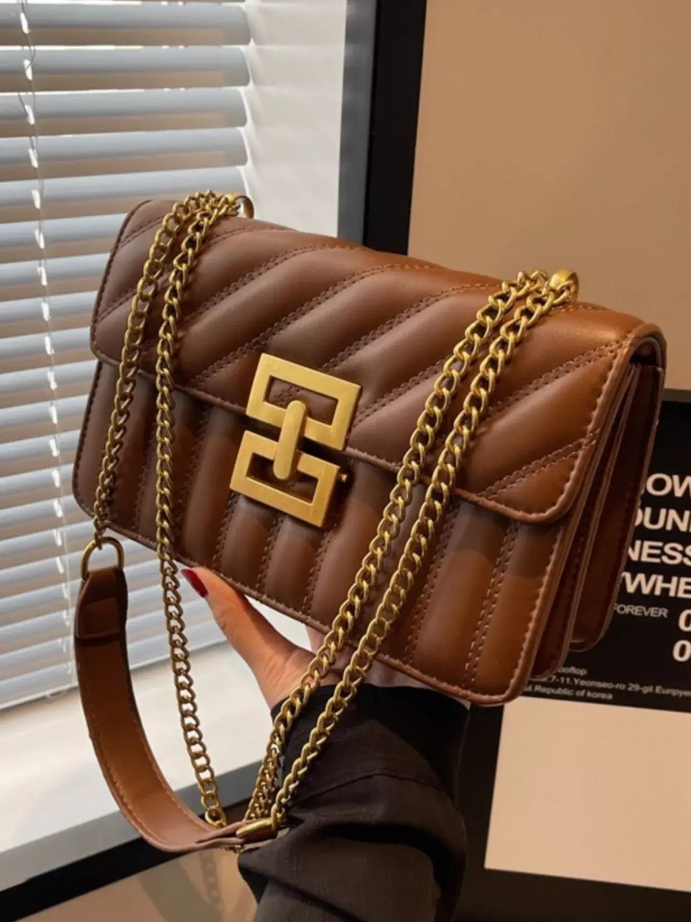 Quilted Flap Chain Shoulder Bag - Trendsi - Flyclothing LLC