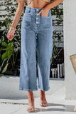 Button Fly Cropped Wide Leg Jeans - Trendsi