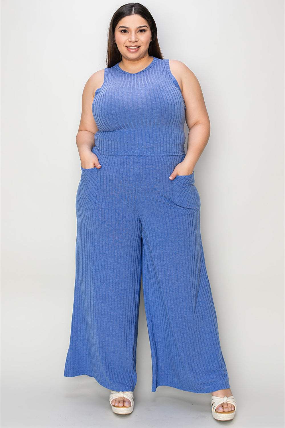 Basic Bae Full Size Ribbed Tank and Wide Leg Pants Set - Trendsi - Flyclothing LLC
