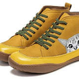 Cat Print Striped Ankle Sneakers - Trendsi - Flyclothing LLC