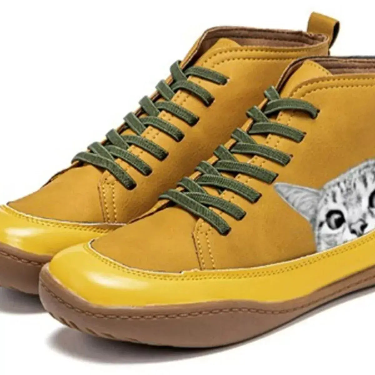 Cat Print Striped Ankle Sneakers - Trendsi - Flyclothing LLC