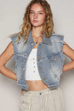 POL Assymetrical Front Closure Raw Hem Denim Vest - Trendsi - Flyclothing LLC