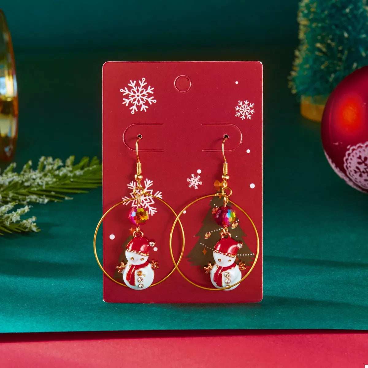18K Gold-Plated Christmas Snowman Earrings - Trendsi - Flyclothing LLC