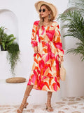 Printed Long Sleeve Midi Dress - Trendsi - Flyclothing LLC