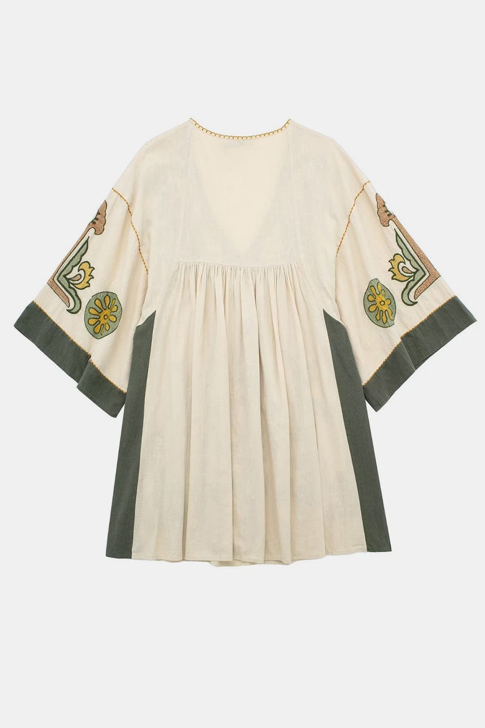 Printed V-Neck Three-Quarter Sleeve Mini Dress - Trendsi