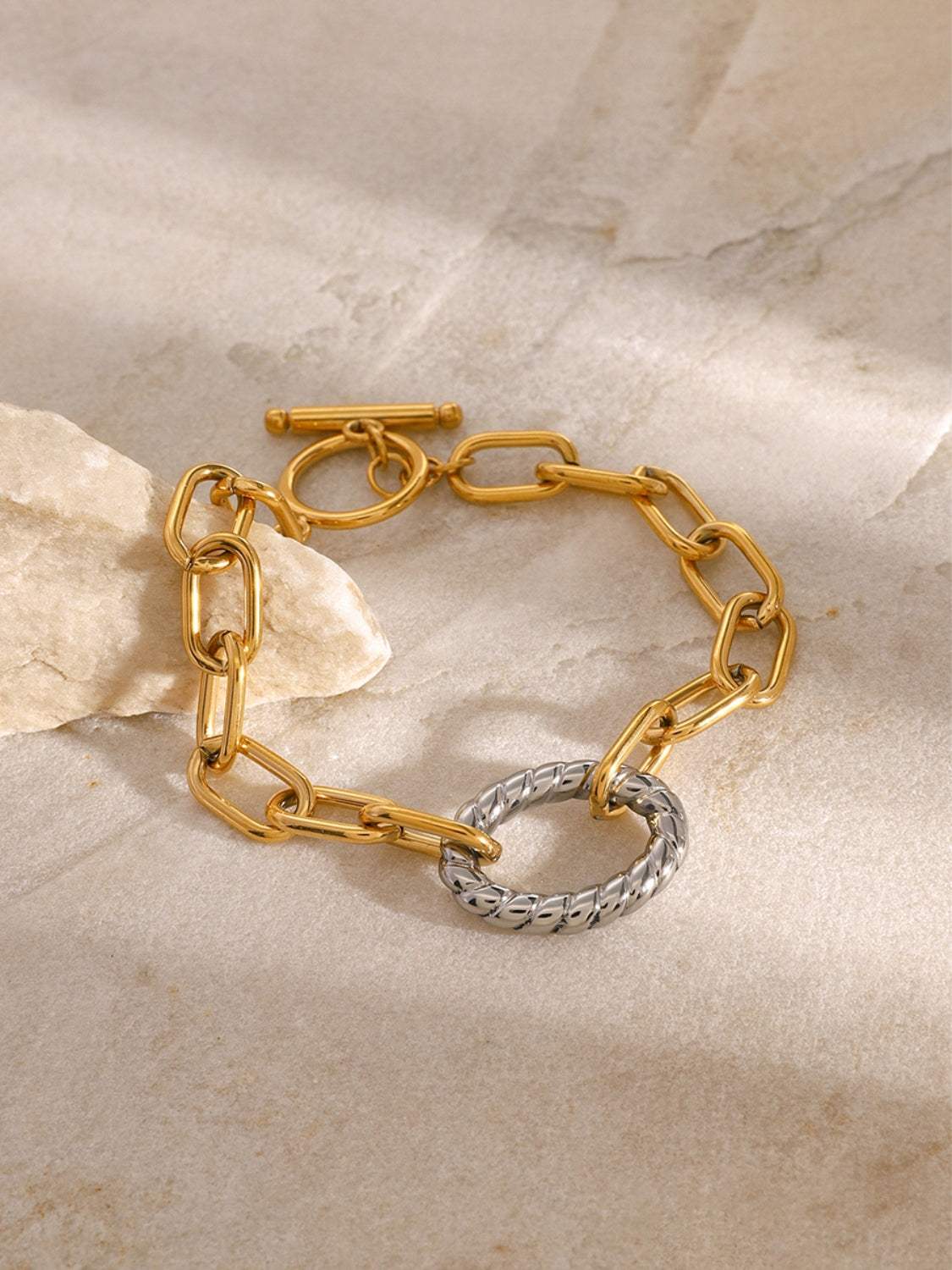Two-Tone Stainless Steel Chain Bracelet - Trendsi - Flyclothing LLC