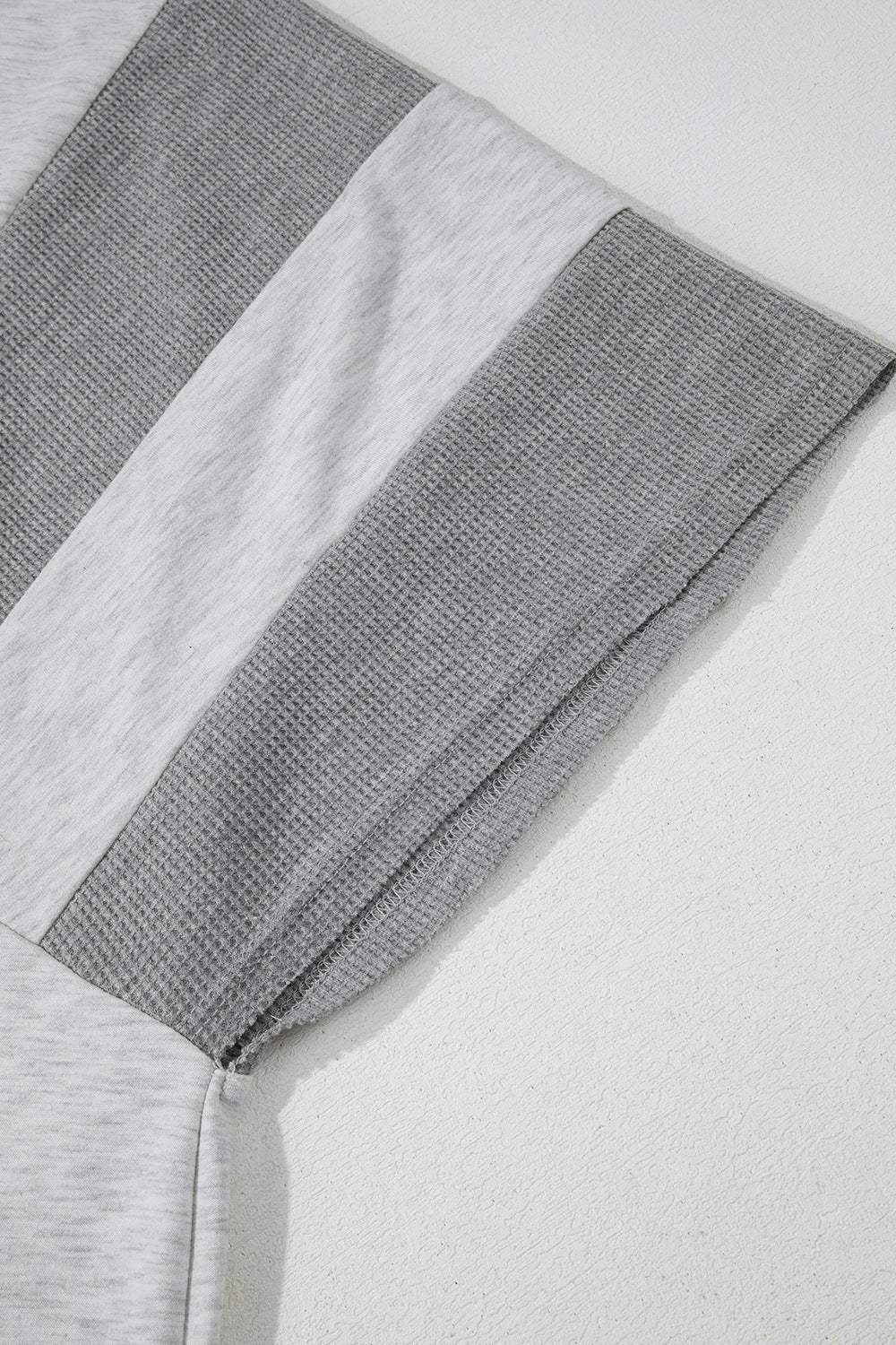 Two Tone Contrast Waffle Knit Patched Buttoned V Neck Top - Trendsi - Flyclothing LLC