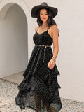 Lace Detail Layered Printed Midi Cami Dress - Trendsi