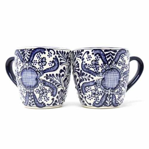 Rounded Mugs - Blue Flowers Pattern, Set of Two - Encantada - Encantada - Flyclothing LLC