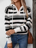 Drawstring Striped Long Sleeve Hooded Sweater - Trendsi