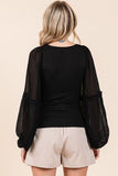 Mittoshop Mixed Media Textured Knit Chiffon Long Sleeve Top - Trendsi