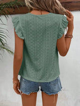 Eyelet Round Neck Cap Sleeve Top - Trendsi - Flyclothing LLC