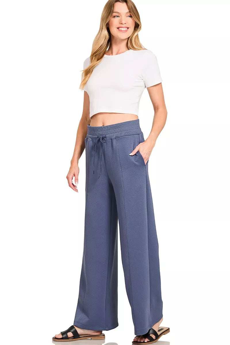 Zenana Scuba Collared Pullover and Pants Set - Trendsi - Flyclothing LLC