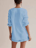 Notched Long Sleeve Top and Shorts Set - Trendsi - Flyclothing LLC
