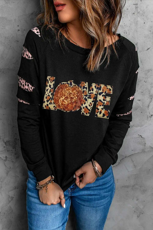 Sequin Leopard Long Sleeve Sweatshirt - Trendsi - Flyclothing LLC