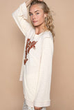 POL Embroidered Round Neck Long Sleeve Knit Top - Trendsi