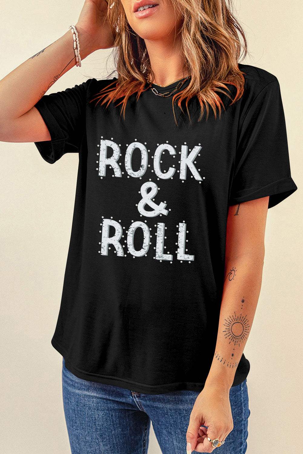 Letter Graphic Round Neck Short Sleeve T-Shirt - Trendsi - Flyclothing LLC