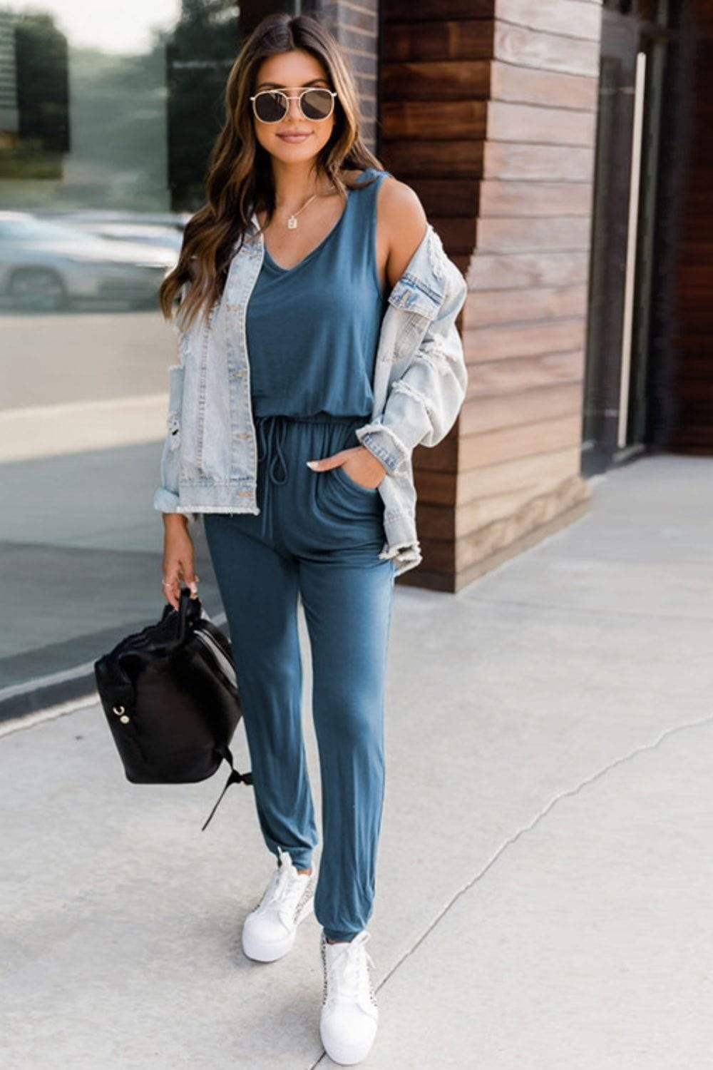 Drawstring Round Neck Sleeveless Jumpsuit - Trendsi - Flyclothing LLC