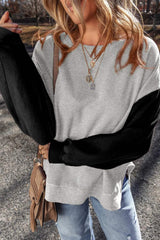 Contrast Round Neck Long Sleeve Sweatshirt - Trendsi - Flyclothing LLC
