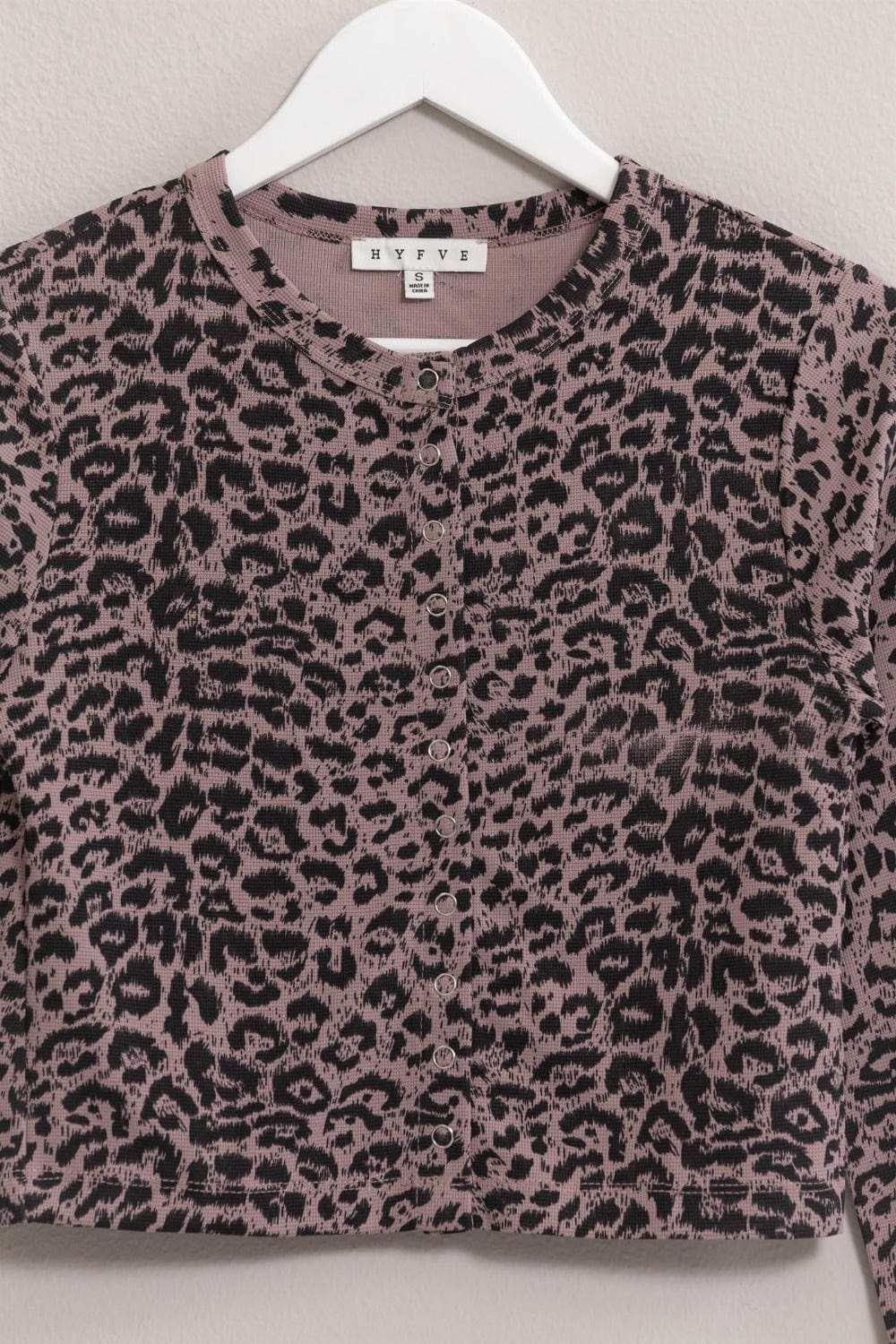 HYFVE Animal Print Snap Down Crop Cardigan - Trendsi - Flyclothing LLC