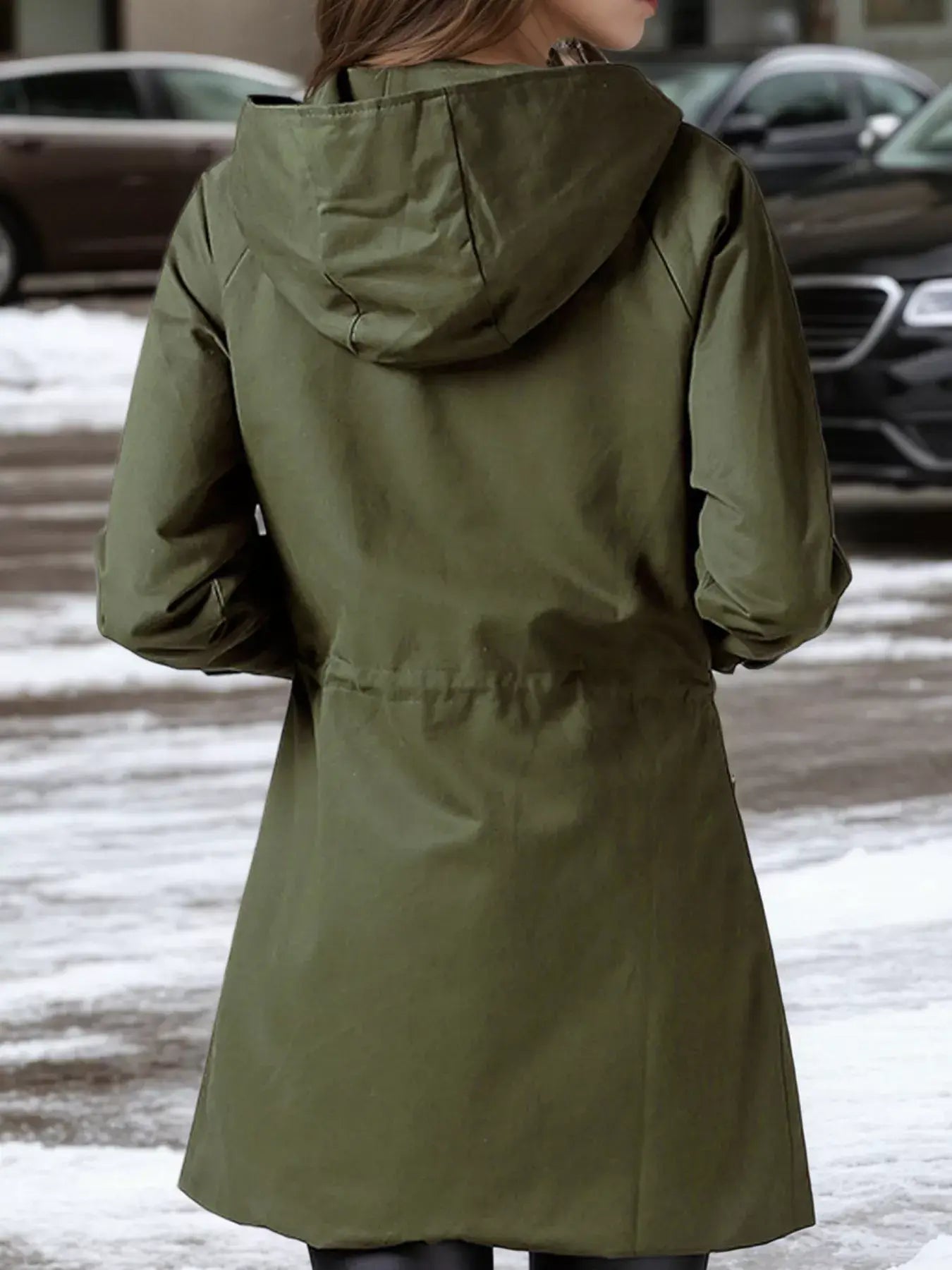 Plus Size Hooded Drawstring Waist Trench Coat - Trendsi - Flyclothing LLC