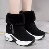 Fuzzy Side Zipper Platform Ankle Boots - Trendsi - Flyclothing LLC