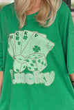 Rhinestone Lucky Poker Cards Oversized T-Shirt - Trendsi