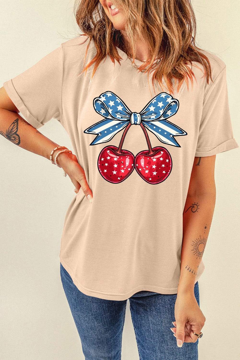 Cherry Graphic Round Neck Short Sleeve T-Shirt - Trendsi - Flyclothing LLC