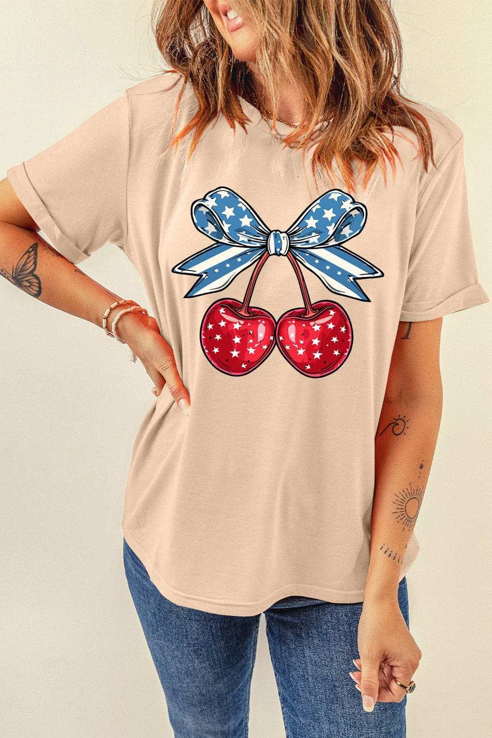 Cherry Graphic Round Neck Short Sleeve T-Shirt - Trendsi - Flyclothing LLC
