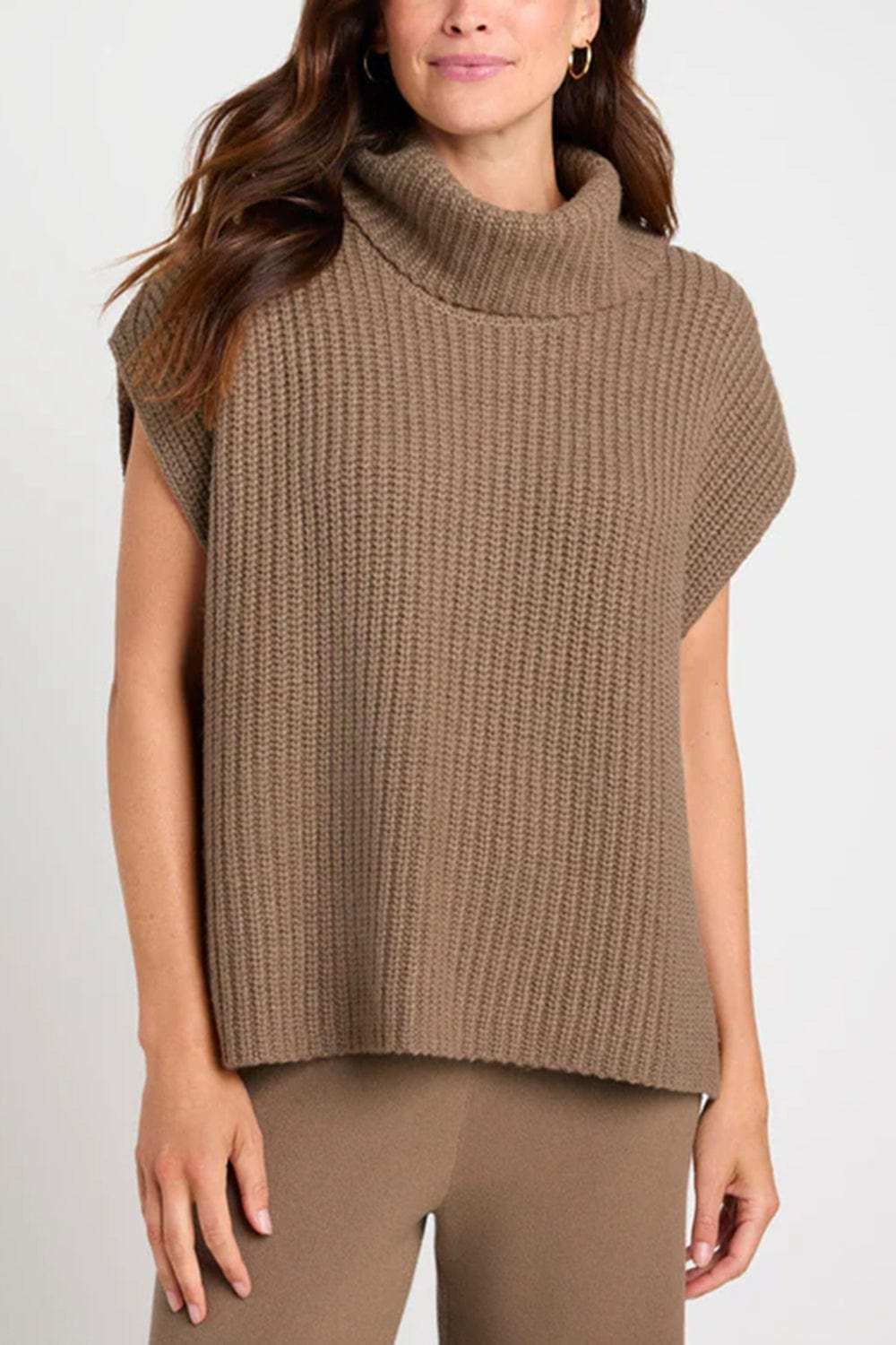 Slit Turtleneck Cap Sleeve Sweater - Trendsi - Flyclothing LLC