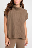 Slit Turtleneck Cap Sleeve Sweater - Trendsi