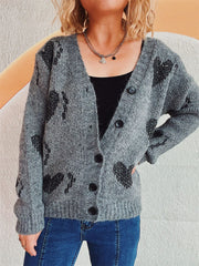 Heart Button Up Long Sleeve Cardigan - Trendsi