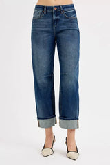 RISEN Slouchy Crop Barrel Cuffed Jeans - Trendsi - Flyclothing LLC