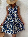 Printed Notched Sleeveless Mini Dress - Trendsi