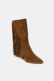 Beast Fashion Suede Fringe Point Toe Boots - Trendsi