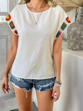 Devine Swiss Dot Round Neck Crochet Short Sleeve Top - Trendsi