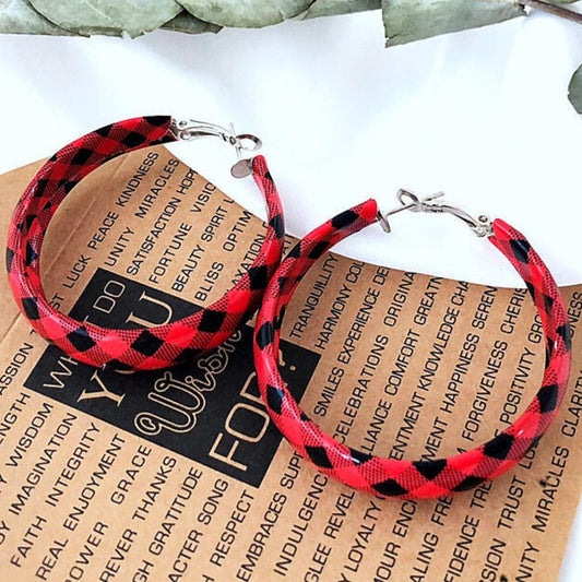 Plaid PU Leather Hoop Earrings - Trendsi
