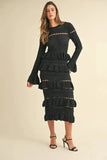 MABLE Long Sleeve Tiered Ruffle Knit Midi Dress - Trendsi