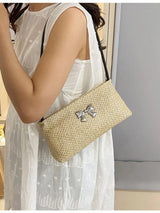 Woven Straw Shoulder Bag with Bow Detail - Trendsi - Flyclothing LLC