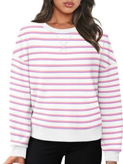 Lovelet Striped Round Neck Long Sleeve Sweatshirt - Trendsi