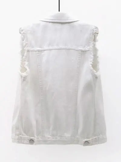 Full Size Button Down Raw Hem Sleeveless Denim Jacket Plus Size - Trendsi - Flyclothing LLC