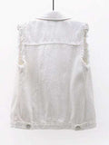 Full Size Button Down Raw Hem Sleeveless Denim Jacket Plus Size - Trendsi - Flyclothing LLC
