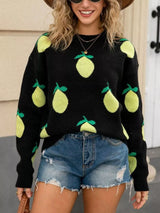 Lemon Crew Neck Round Neck Sweater - Trendsi - Flyclothing LLC