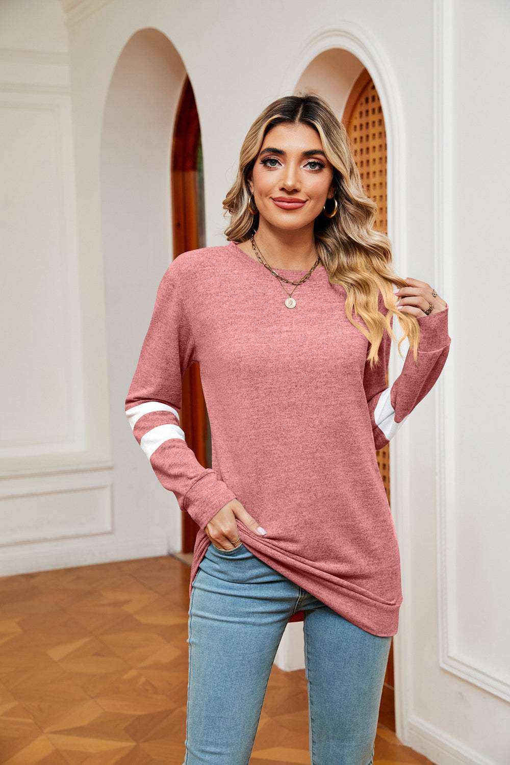 Round Neck Long Sleeve Top - Trendsi - Flyclothing LLC